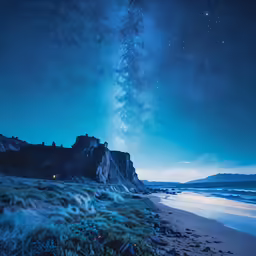 the milky over an ocean with a dark sky