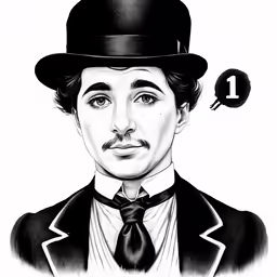 a drawing of an actor with top hat and black tie