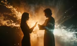 man and woman in silhouette in front of the sky
