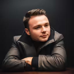 the man is sitting at the table posing for a photo