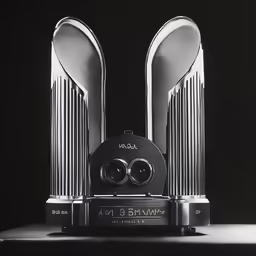 a black and white photo of two speakers