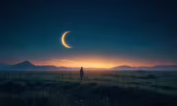 man standing in a field watching the sun set