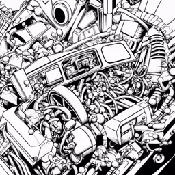 a cartoon car engine with lots of exhaust