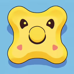 a yellow cartoon face with big eyes and a smile