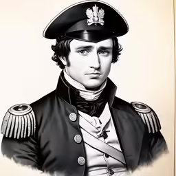 an ink drawing of a man in uniform