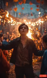 people are gathered around a bonfire in the dark
