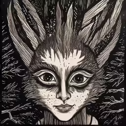 a drawing of a cat with very many eyes