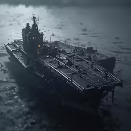 an aerial view of a ship in the middle of the ocean