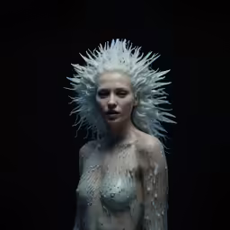 an artistic image of a women that has long, white hair