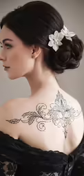 a woman with a floral tattoo on her shoulder