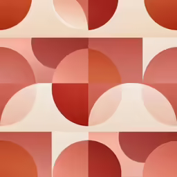 an abstract, geometric style with circles of oranges and reds