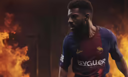 a soccer player in a red jersey on a dark background