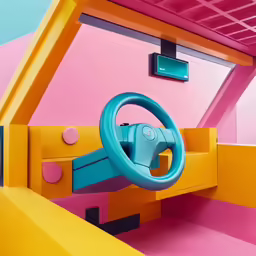 the interior of a car with a colorful paint scheme