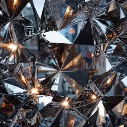 metal triangles are hanging from the ceiling