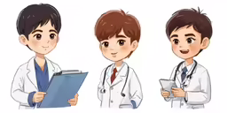 three doctors are looking at something