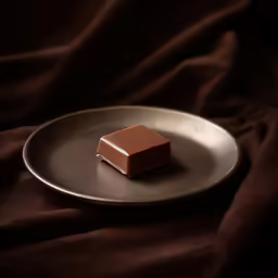 small square piece of chocolate sitting on top of a plate
