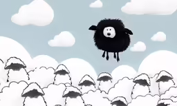 the black sheep is flying high in the sky