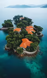 an island that is surrounded by water and a small building