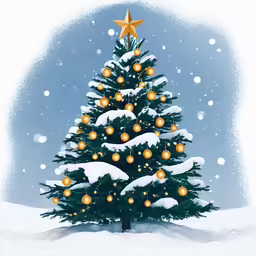 a christmas tree sitting in the middle of a snow covered field