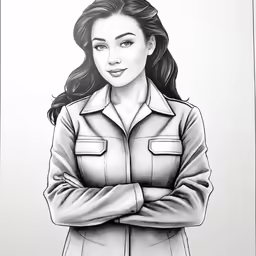 a drawing of a woman in military clothing with her arms crossed