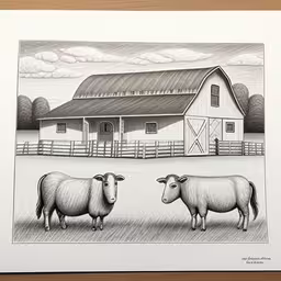 this is a drawing of two sheep in a field