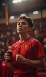 an individual in an asian - american basketball team is holding a beer