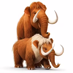 two woolly mammoths and their babies
