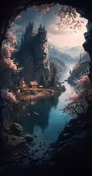 a large lake in front of a wooded hillside