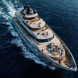 large boat sailing in the ocean with other boats below