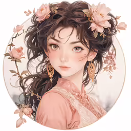 an anime image of a beautiful woman with flower in her hair