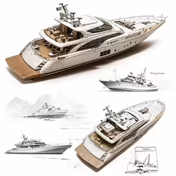 a white boat and a black boat in the water