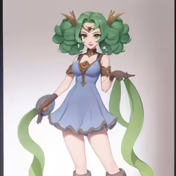 a paper doll with green hair and glasses holding a cane