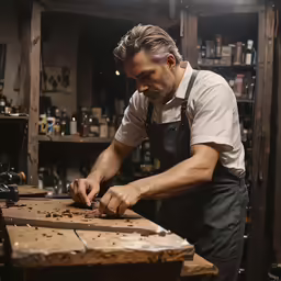 a man is sharpening something in the shop