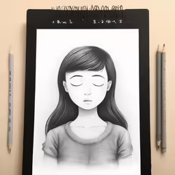 a drawing of a girl with eyes closed