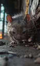a close up of a animal near a brick wall