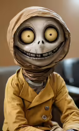 the weird looking doll has a yellow eyes