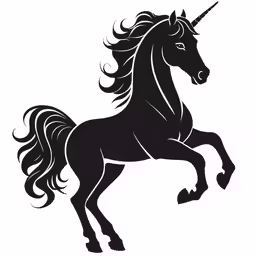 a black and white unicorn logo