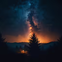 the sky is illuminated with stars and light up in a dark night