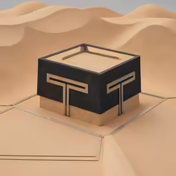 an abstract photograph of a black building in the middle of sand dunes