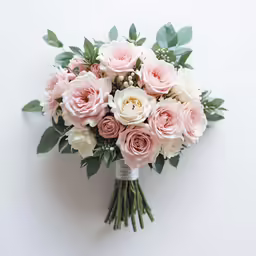 a bridal bouquet of white and peach flowers