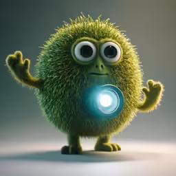 a cute little creature with a light in its mouth
