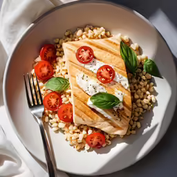 a white plate topped with fish and a couple of tomatoes