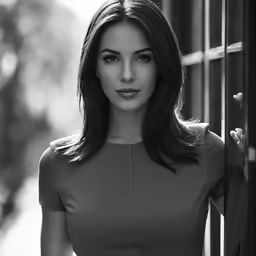 a woman in a gray top posing for a photo