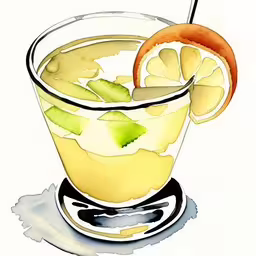this is an illustration of an alcoholic beverage,a cup of iced liquid with kiwi pieces and lime,a glass full of drink with some kiwi and orange slices,an illustration of a glass of alcohol with orange slices,the glasses of drink are filled with sliced oranges