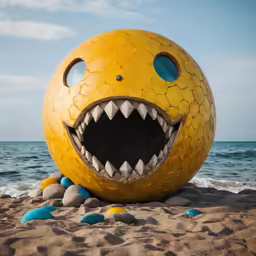 a big yellow monster ball with its mouth open
