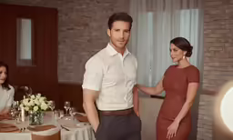 a man and woman are sitting at a dining table