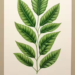 a leaf is displayed on the wall in a room,the art work shows a painting of a green leaf