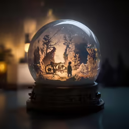 a christmas ornament with a night sky scene inside