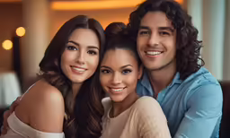 three people smile as they pose for a photo