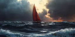 a painting of a sailboat sailing in the waves